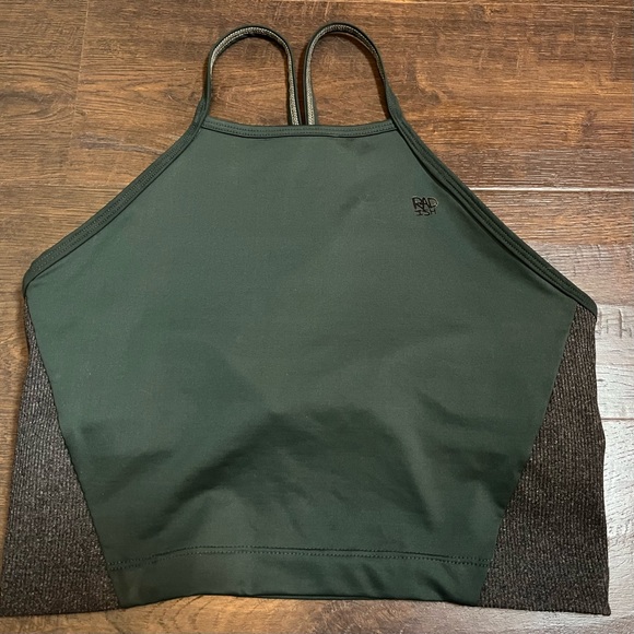 Apron crop top sports bra, size XS, dark green heathered gray - Picture 1 of 6